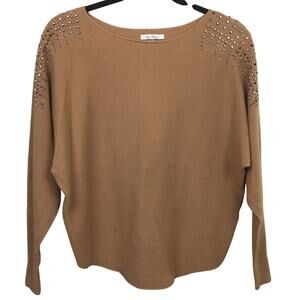 Vila Milano Studded Ribbed Cropped Dolman Sleeve Boat Neck Wool Blend Sweater S